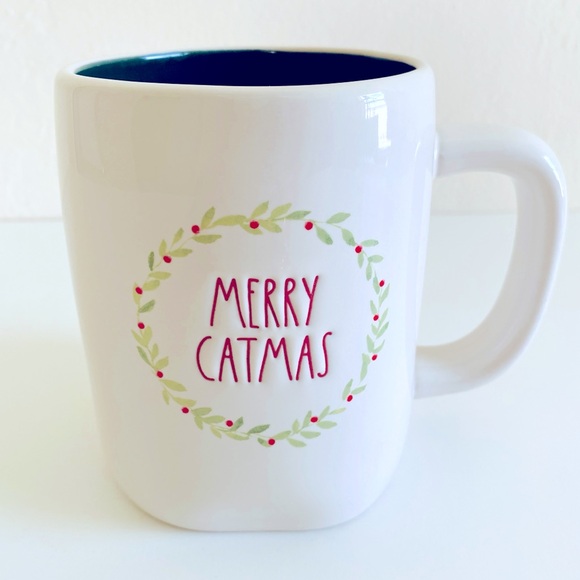 Rae Dunn Other - Rae Dunn Christmas Mug Merry Catmas with Wreath Green Interior